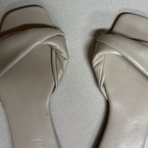 Cream Crisscross Sandals with Flat Sole